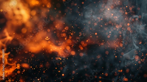 A hazy smoke fog texture with embers and fire particles in the background.