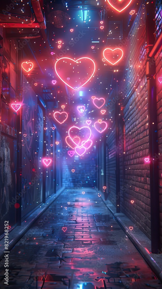 3d neon cyberpunk style background with neon glowing hearts and stars 3d neon cyberpunk style background with neon glowing hearts and stars