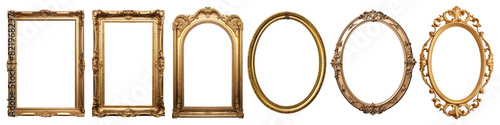 Vintage Gold Frame png element set on transparent background