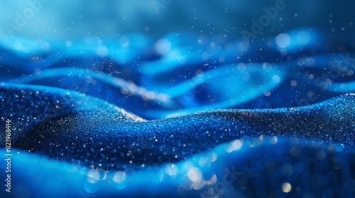 A bright glittery blue background is out of focus in this 3D rendering of abstract art.