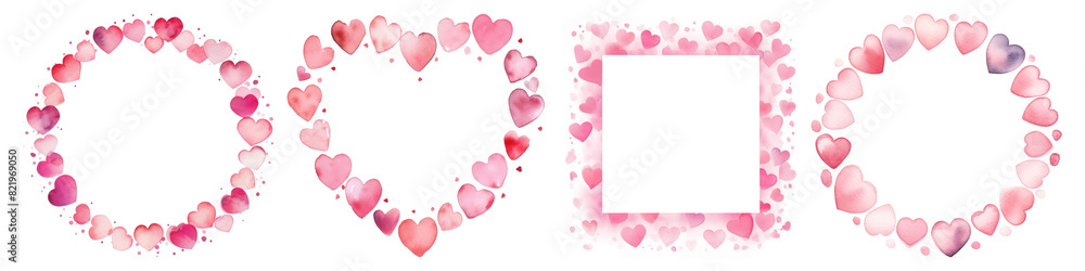 Watercolor Valentine Pink Frames png element set on transparent background