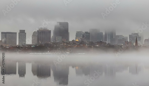 Bild auf Leinwand Buildings in Boston's Beacon Hill neighborhood emerging from the fog from across