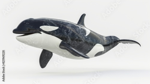 A cutout ready 3d rendering of an isolated killer whale with its mouth open jumping over a white background