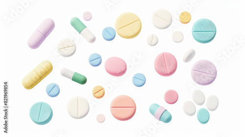 Wallpaper Mural Set of medicines, pills, capsules and tablets. Watercolor pattern, pastel colors. Medical care concept. Generative AI Torontodigital.ca