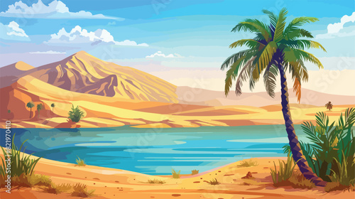 Palm tree in egypt sand desert oasis vector landscape