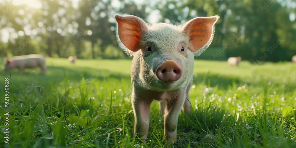 A pig standing in grass, suitable for agriculture concepts A pig standing in grass, suitable for agriculture concepts