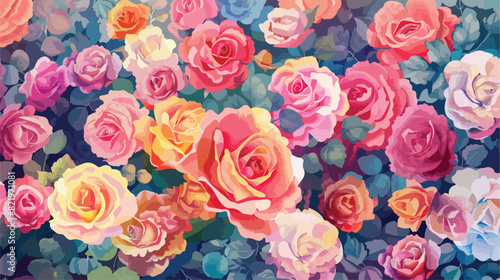 Colorful rose flower bouquet with watercolor for background