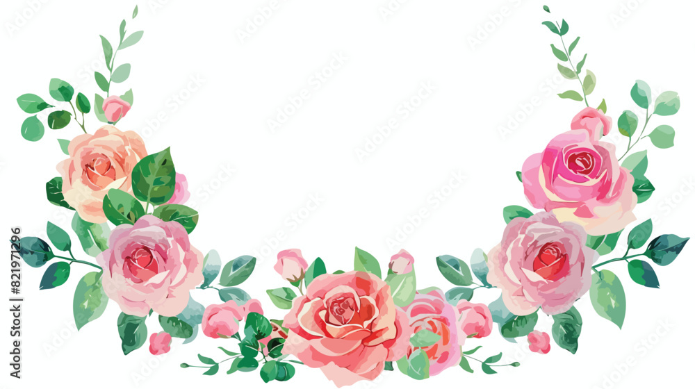Colorful rose flower wreath with watercolor for background