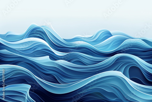 Vector illustration of abstract water waves, created with smooth, flowing curve lines, evoking a sense of serene motion 