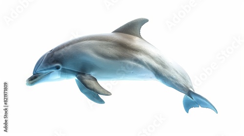 The side view of a dolphin, isolated against a white background. Ai generated © Bundi