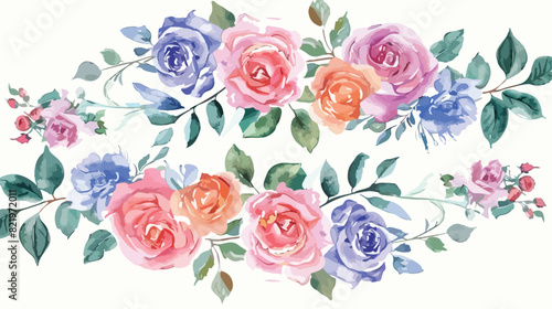 Colorful watercolor rose flower frame for wedding bir