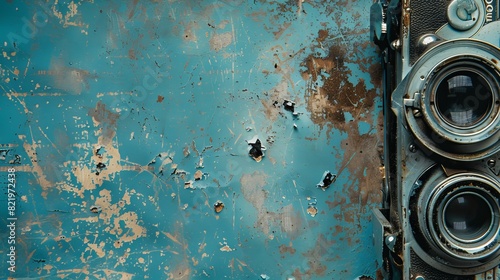 On a transparent background, a vintage slide film frame (png image) showing dust and scratches from an old camera. photo