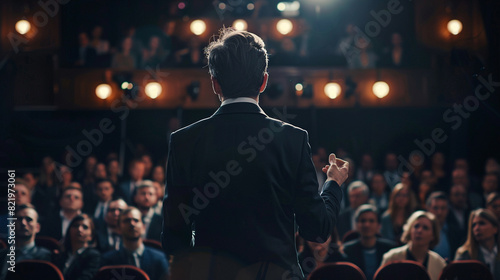 Photo Male Business Executive Giving a Speech