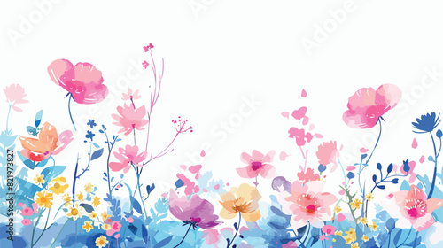 Colorful wild floral watercolor border for background