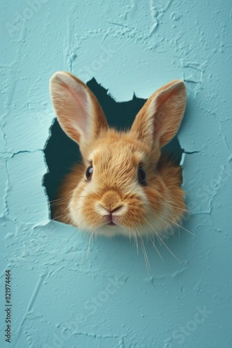 A curious rabbit peeking out of a hole in a wall. Perfect for animal lovers and nature enthusiasts