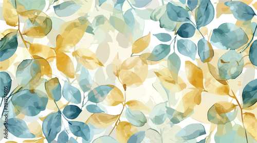 Watercolor gold teal baby blue floral leafy seamless