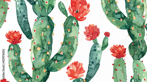 Watercolor cacti pattern floral background hand drawn photo