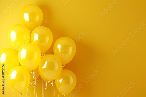 Bright yellow balloons on a yellow background, with a place for text. 