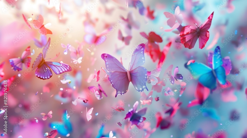 Butterflies weave like floating petals through the air, a kawaii display of watercolor Butterflies weave like floating petals through the air, a kawaii display of watercolor