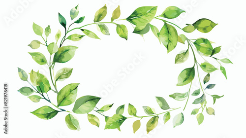 Watercolor green leavessemi wreath photo frame border