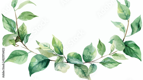 Watercolor green leavessemi wreath photo frame border