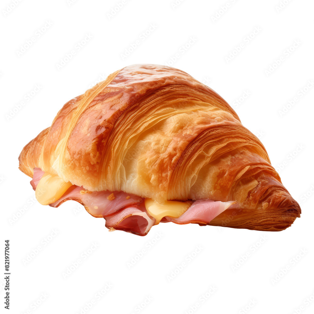 Freshly baked ham and cheese croissant Isolated on Transparent Background, PNG, Cut Out. Freshly baked ham and cheese croissant Isolated on Transparent Background, PNG, Cut Out.