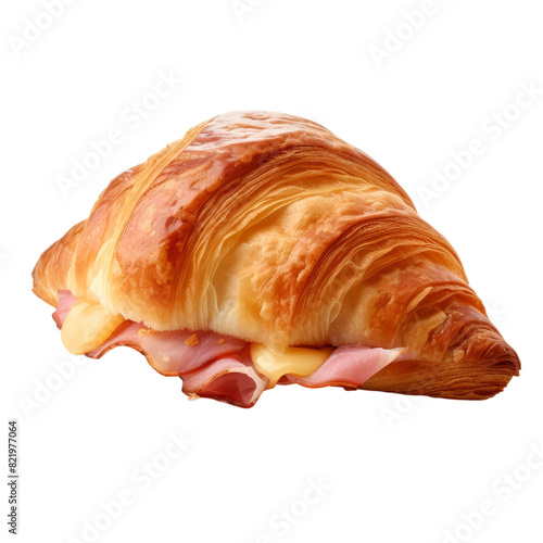 Freshly baked ham and cheese croissant Isolated on Transparent Background, PNG, Cut Out.