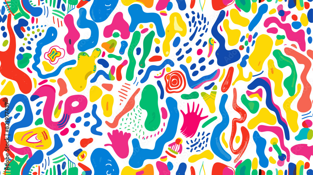 Dynamic abstract art seamless pattern with bright colors and shapes. Flat vector illustration Dynamic abstract art seamless pattern with bright colors and shapes. Flat vector illustration