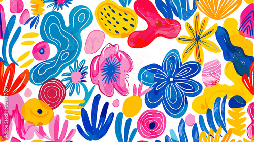 Bright and colorful abstract floral seamless pattern with flowers. Flat vector illustration