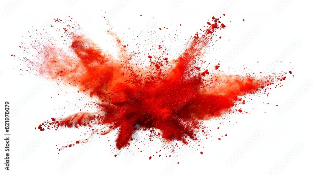 Red chili powder explodes on a white background Red chili powder explodes on a white background