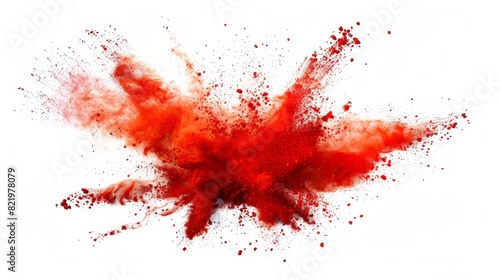 Red chili powder explodes on a white background