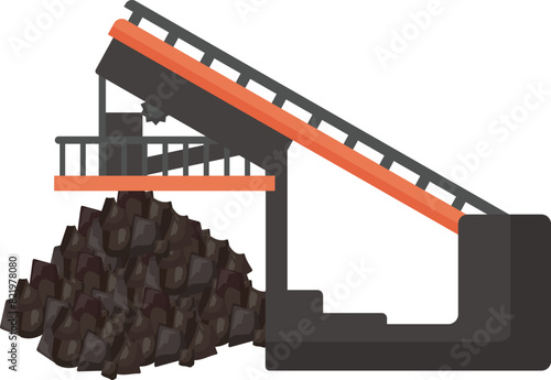 Illustration of a coal mining conveyor belt in a vector graphic depicting the heavy machinery and equipment used in the industry for mineral extraction and energy resource production