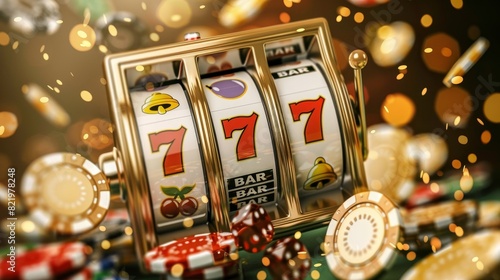 777 big win slot machine banner on mobile online casino application. Poster with online casino app and Jackpot 777.