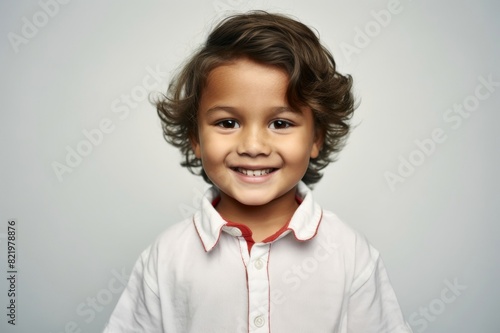 portrait of cute boy smiling on white background