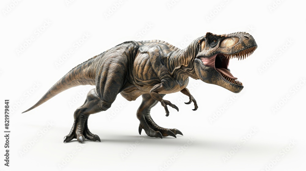 Fototapeta premium This is a 3D rendering of a Tyrannosaurus Rex attacking an isolated white background.