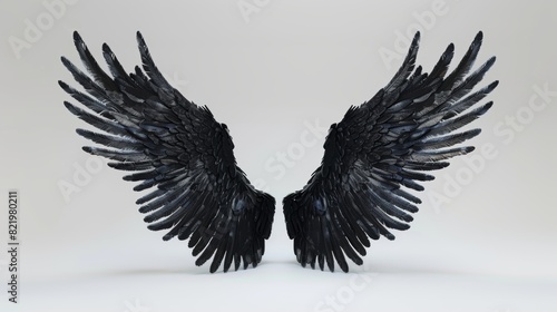 A set of 3D rendered black fantasy angel wings on a white background - 3D illustration in 3D