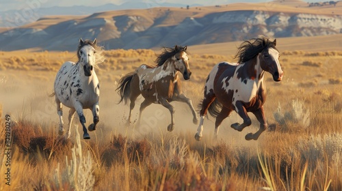 There s nothing like the wind in their manes as these three wild horses gallop across the prairie in the American West.