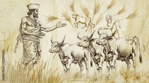 Watercolor of Joseph Interpreting Pharaoh’s Dream - Biblical Art