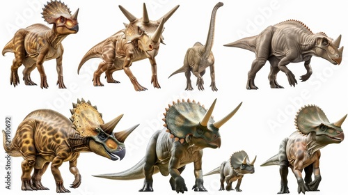 White background with triceratops horridus  a set of dinosaurs