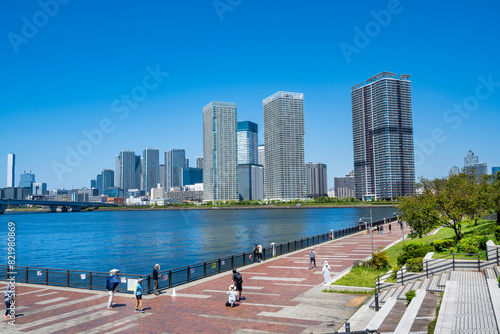 春海橋公園と晴海エリアのタワーマンション群（2024年5月）