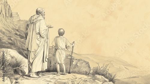 Watercolor of Abraham Ready to Sacrifice Isaac on Mount Moriah - Biblical Art