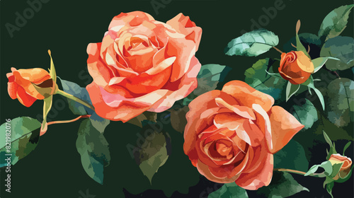Watercolor orange rose flower garden for wedding birt