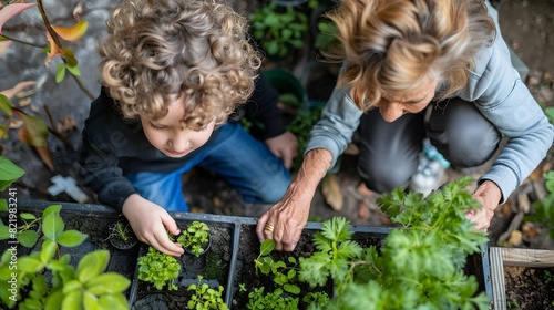 Grandma's Garden: A Joyful Day with Her Grandson in the Yard