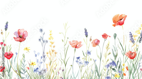 Watercolor frame border hand painted meadow flowers.