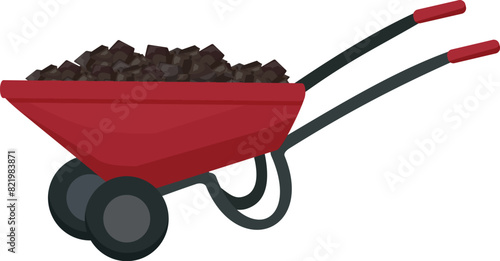 Illustration of a classic red wheelbarrow loaded with dark rich soil