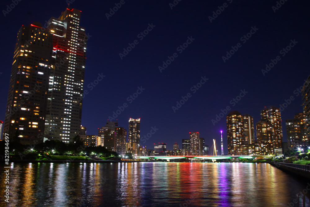 Obraz premium 東京都 隅田川の永代橋と街並み