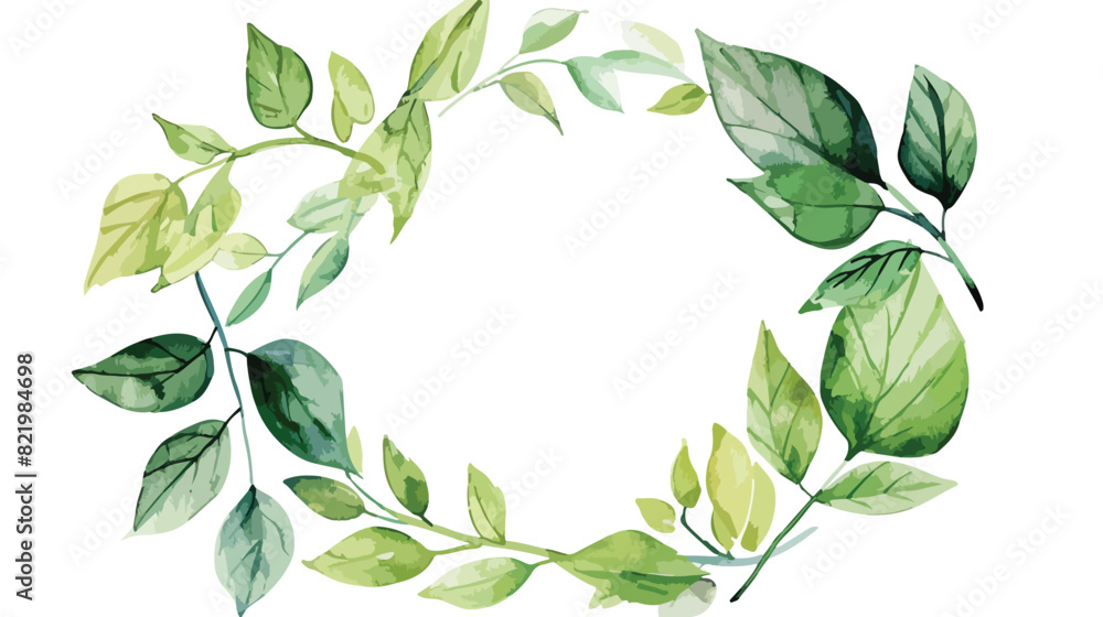 Watercolor leaves circle. Foliage green. Hand paintin