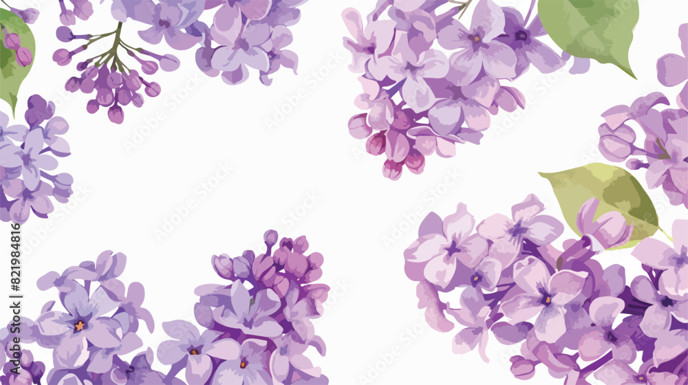 Watercolor lilac flowers. Hand drawing. Angled frame