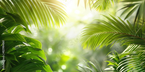 tropical leaves in the background  advertising banner