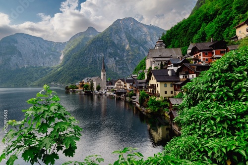 the town of hallsted is nestled on top of the lake photo